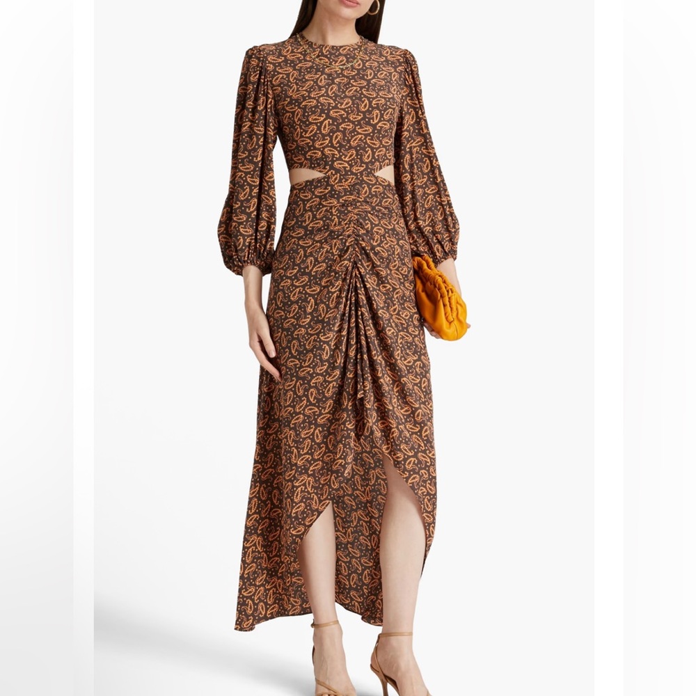 MAJE Cutout ruched paisley-print crepe maxi dress.  Size FR38, US 6 , Me…